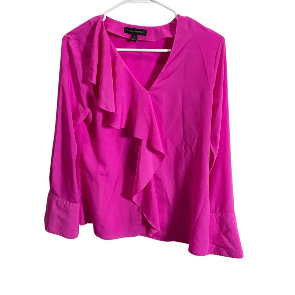 Banana Republic S Bright Pink Ruffled Polyester Blouse